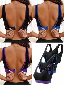 3 Pcs Seamless Lace-Up Front Zipper Women's Sports Bra - Nhiều màu - Xem 2