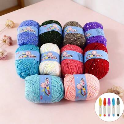 2pcs Polka Dot Mulberry Silk Chiffon Yarn, 1pc Random Color Scissors Included, Handmade Knitting Sweater Hat Scarf DIY Materials