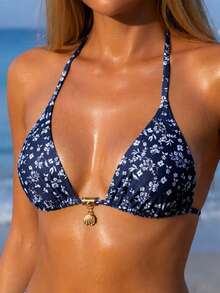Sultry Sol Bộ bikini hai mảnh buộc dây phía trước họa tiết hoa nhí mới năm 2026 dành cho nữ. - Xanh đậm - Xem 2