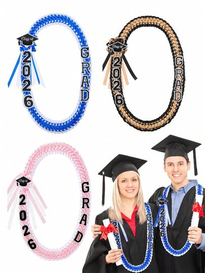 2026 Graduation Wreath, 2026 Graduate Ribbon, Handmade Double-Braided Floral Wreath Necklace, Suitable For Graduation Gifts