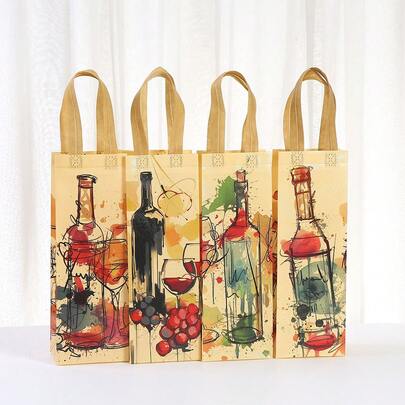 12pcs Mixed Black & Coffee Non-Woven Fabric Wine Bags, Waterproof Coated Party Holiday Red Wine Gift Packaging Bags, Single Bottle Versatile Tote Bags