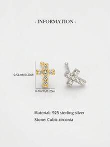 1pc S925 Sterling Silver Cross Nose Stud,Sterling Silver Nose Stud,Cross Nose Ornament,Nose Piercing Jewelry,Small, Exquisite And Simple,Unisex Jewelry,Everyday Outfits - Multicolor - View 5