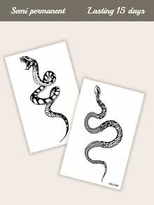 2pcs Herbal Juice Semi-Permanent Tattoos, Cool Coiled Snake Skeleton Patterns, Y2K Style, Suitable For Daily, Party, Festival, Gift - Body Art Temporary Tattoos For Arm, Waist, Leg, Shoulder, Neck, Collarbone - Blue - View 5