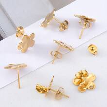 10pcs Cute Flower Shaped Stainless Steel Earring Studs, Gold Embossed Earring Findings With Holes, Suitable For DIY Women Earring Making - 10Pcs - View 5