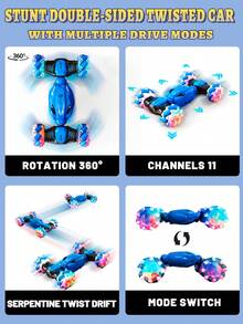 1 buah Mobil Stunt Kecepatan Tinggi Kendali Jarak Jauh, Mobil Transformasi Drift Mobil Balap Kendali Jarak Jauh, Mobil Stunt Transformasi Berputar 360° 4WD dengan Lampu LED, Mainan Mobil RC Transformasi Drift Segala Medan untuk Anak Usia 3-12 Tahun, Hadiah Natal/Halloween/Paskah/Thanksgiving - MultiWarna - View 9