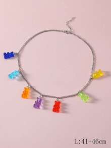 1pc Fashionable Versatile Crystal Bear Pendant Necklace - Rainbow Bear Necklace - View 4