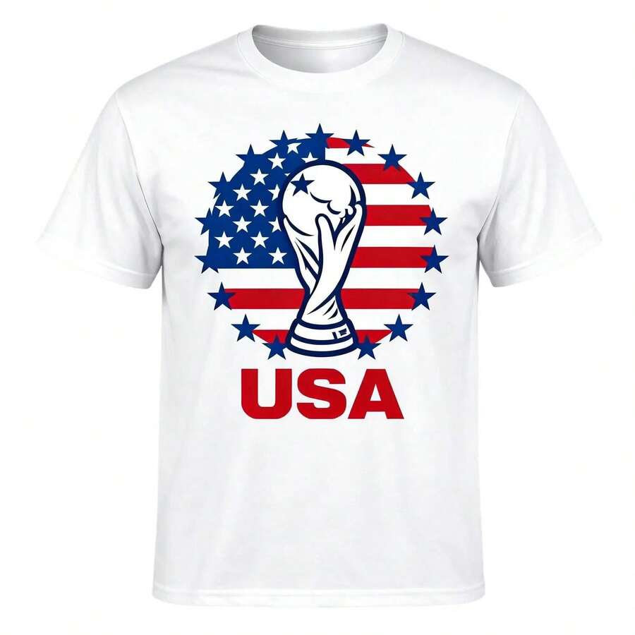 Men's USA World Cup 2026 Graphic T-Shirt US Soccer Team Patriotic Tee Casual Cotton Shirt For Soccer Fans And World Cup Enthusiasts Menswear Premium Cotton Breathable Moisture-Wicking Classic Fit - 白色 - 查看 1