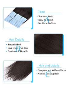 自然黑色20片装隐形胶带式接发，混合发丝，20英寸20片隐形无缝贴合发片，自然直发浓密编织黑色接发，轻盈柔软，适合日常佩戴。 - S4 - 查看 6