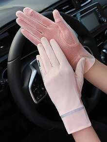 1 đôi găng tay nữ không ngón, nhẹ, chống tia UV, chất liệu lưới thoáng khí, thích hợp cho lái xe và sử dụng màn hình cảm ứng, mùa xuân/hè. - A - Xem 3