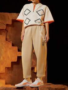 PUMA X PRONOUNCE Collaboration 7/8 Pants Geometric Print Drawstring Cropped Knit Sweatpants, Unisex, Khaki - Khaki - View 1