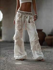 European Size Versatile And Comfortable Halloween Women's Cotton-Linen Casual Wide-Leg Pants, Digital Print, Loose And Versatile - CKU-UTYEW43 - Xem 3