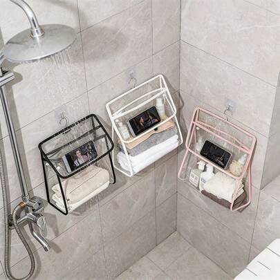 大号透明PVC防水悬挂式浴室收纳袋，带挂钩 - 多隔层，可壁挂/门挂，适用于毛巾、衣物、洗漱用品 - 宿舍、公寓、浴室必备，节省空间，经久耐用，是大学生的理想之选