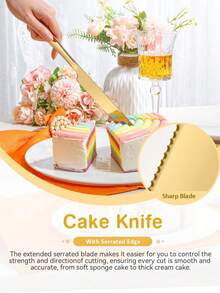 Bộ dụng cụ cắt bánh cao cấp 2 món, bao gồm dao răng cưa và thìa vét bánh, thích hợp cho bánh ngọt, bánh nướng và các món tráng miệng (Màu vàng) - Xem 11