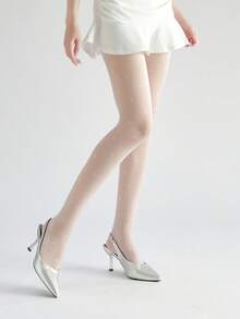 薄荷绿波点连裤袜，女士时尚黑色透明波点紧身裤 - 白色 - 查看 3