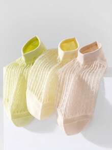 3/5/10 Pack Summer Thin Women's Socks, Hollow Mesh Short Socks, Breathable Low-Cut Plain Fresh Versatile Invisible Socks - Multicolor - View 3