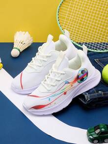 1 paire de nouvelles chaussures de sport décontractées confortables et polyvalentes pour garçons, toutes saisons, légères et respirantes, pour le campus et la course - Blanc - Voir 4