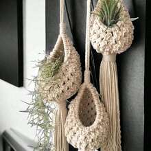 3pcs Handmade Cotton Rope Woven Pineapple Plant Hanging Planter Bags, Suitable For Indoor, Rustic And Outdoor Decor - Beige - View 10