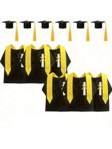 1Set Graduation Wine Bottle Covers & Toppers - Felt Academic Gown Decorations With Tassels, Black & Yellow Graduation Party Decor For University Celebrations, Gift Packaging Sets, Graduation Party Decorations - View 7