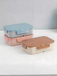 Customized Text Flip Lid Divided Bento Box, Portable Four-Sided Snap Lunch Box, Suitable For Students, Travel And Outdoor Use, Back To School Essential, Leakproof - Multicolor - View 5