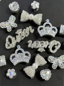 16/18pcs Gold/Silver Letter High Heel Crown Rhinestone Shoe Clips, Suitable For Garden Shoes, Slippers, Beach Shoes, Sandals, Shoe Flower DIY Decorations, Removable, Holiday Gift - Multicolor - View 10
