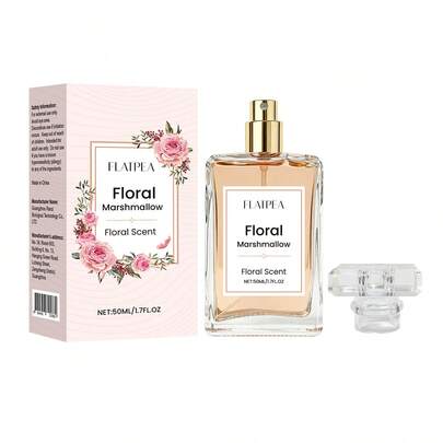 FLATPEA 女士美食调淡香精喷雾，花香棉花糖香调，50毫升/1.7液体盎司，天然甜玫瑰香草琥珀香调，适合女性，用途广泛，日常、办公、约会皆宜，是生日、情人节的绝佳礼物，便携优雅，品质上乘。