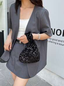 2025新款星光亮片手腕包，时尚晚宴手拿包 - 黑色 - 查看 2