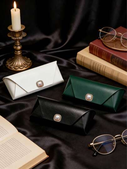 Hộp đựng kính mắt bằng da cổ điển tinh tế, hộp đựng kính mắt du lịch xách tay với trang trí kim loại, ngọc trai, đá quý, hộp đựng kính mắt bằng nhung sang trọng, hộp đựng kính mắt thời trang tối giản kèm 1 khăn lau, hộp đựng kính mắt cứng bằng PU nhiều màu (có nhiều màu để lựa chọn)