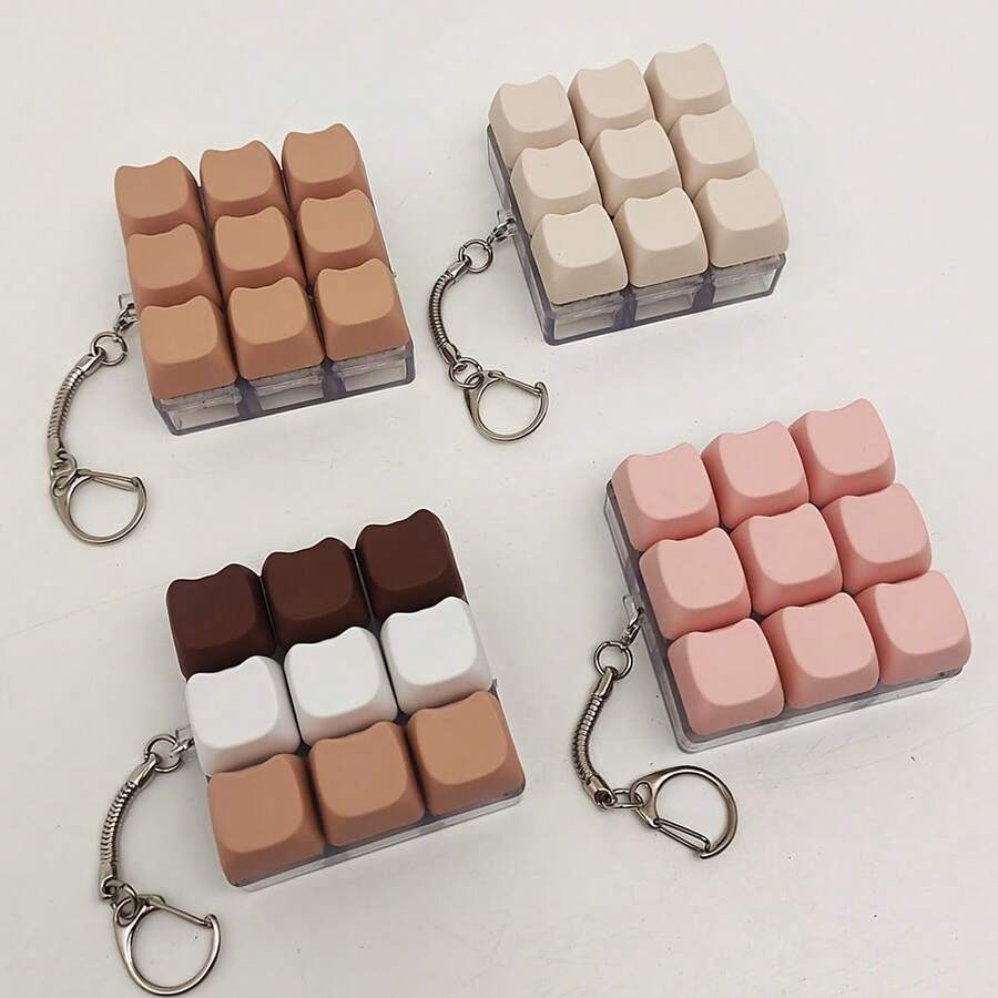 1pc Keyboard Clicker Fidget Keychain Keyboard Button Fidget Toy | 1/4/9 Buttons Finger Keyboard Clicker Fidget Keychain | Keyboard Fidget Clicker Keychain | Fidget Keyring Relax Sensory Toys - Multicolor - View 1