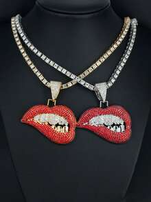 1pc Women's Red Lip Pendant Necklace, Showcasing Charm, Becoming The Center Of Attention, Best Gift For Friends - Multicolor - View 6