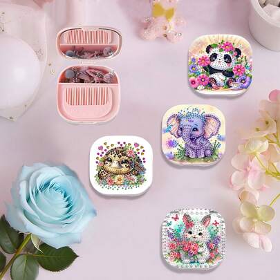 1pc Diamond Painting Jewelry Storage Box, Turtle, Rabbit, Panda, Elephant Themed, Special Shape Diamond Art, Portable Jewelry Box With Mirror & Comb, Great Gift For Loved Ones On Women's Day, Thanksgiving