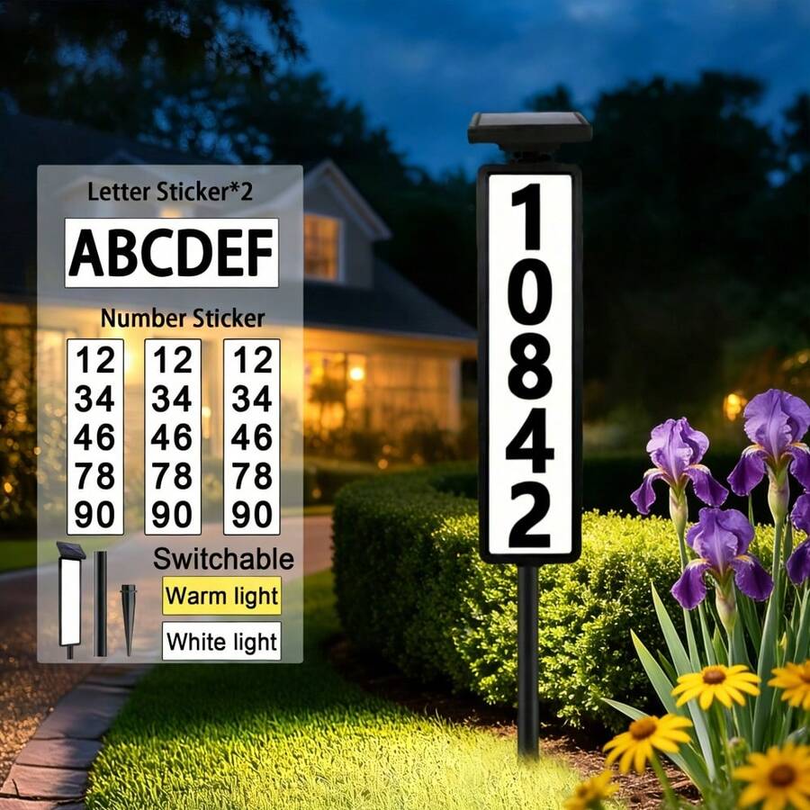 2pcs Outdoor Solar Mailbox Light With Pole, Dual-Mode Design, 1200Mah,Easy Installation, LED Address Sign For Home And Mailbox, Modern Lighting Technology, Glow-In-The-Dark Numbers, A Must-Have For Homeowners - Đèn số nhà năng lượng mặt trời nâng cấp - Xem 1
