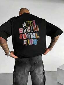 Men's Double-Sided Printed T-Shirt Colorful Anti Social Club Pattern, Comfortable, Stylish ForY2K-T-Shirt-Camisetas Para Hombre - 黑色 - 查看 2
