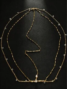 1pc Minimalist Metal Chain With Crystal Pendant Headchain/Hair Accessory, Bohemian Style Suitable For Women's Beach/Resort Outfits, Bridal Wedding Decoration - Gold - View 3