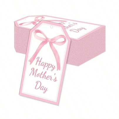 50pcs Pink Bow Mother's Day Tags, Gift Tags Cards With Jute Twine, Printed "Happy Mother's Day" In English, Suitable For Holiday Gifts, Gift Bags, Gift Boxes, Gift Wrapping Paper, Scrapbooking, Jars - Durable Paper Tags, Mother's Day Gift Packaging Card Supplies