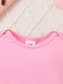 Baby Monogram Print One-Piece Short-Sleeved Cute Creeper - Pink - View 4