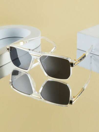 1副男士时尚金属框复古百搭休闲眼镜，百搭款式，适合日常佩戴、驾驶、旅行、海滩等场合，防紫外线