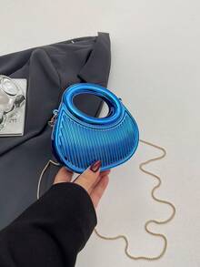 前卫亮片手提包，迷你派对晚宴包，链条单肩包，耳机包，口红盒，零钱包，女士礼物 - 藍色 - 查看 6