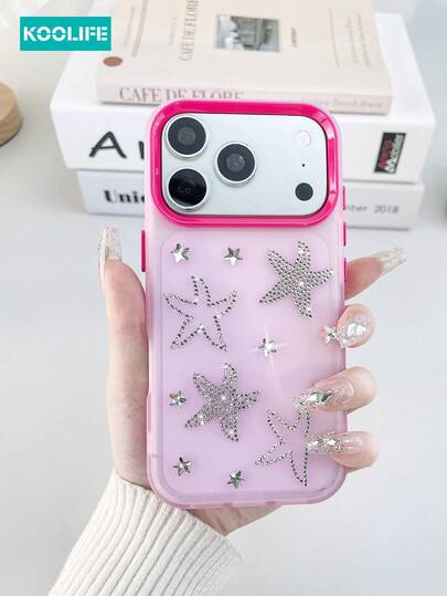 Sequins,Diamond 1pc Dual-Tone Phone Case With Star Rhinestone Decor, Semi-Transparent Matte PC+TPU Anti-Drop Protective Cover For IPhone 17/17 Pro/17 Pro Max