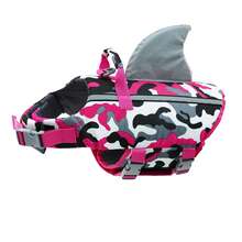 Metglad Chaleco salvavidas para perros, con forma de aleta de pez, lindo y con alta reflectividad y excelente flotabilidad, equipado con asa de rescate resistente y bucle para cuerda de remolque, ajustable en tamaño, adecuado para perros pequeños, medianos y grandes - Agua verde azul - Ver 7