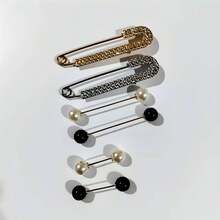 6件套女士束腰简约仿珍珠水钻胸针别针套装 - 彩色 - 查看 1