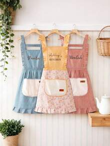 Custom Embroidered Apron,Personalized Name Apron With Pockets,Ruffle Baking Apron,Kitchen Apron,Chef Cooking Apron,Birthday Gifts For Mom - Multicolor - View 1
