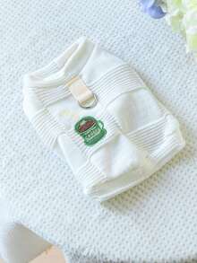 1pc Pet Clothes, Lightweight Two-Leg Outfit, Cute Apparel, Round Neck Sweater - White/Coffee, Spring/Summer - White - View 5