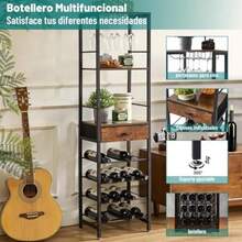 Estante de Vino no Empotrado Para Piso 7 Niveles de Clóset no Empotrado Para Barra de Vino - Cantina Bar Mueble para Casa Cava de Vino de Madera y Metal 40x29x148 cm Con Cajón de Tela Marrón - Marrn - Ver 4