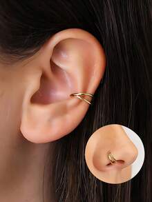 1 pieza Pendiente de mujer de acero inoxidable chapado en oro de 18K, anillo de septum de nariz de material de zirconia 316L, joyería de piercing de nariz para mujer, pendiente/arete de cartílago de oreja de doble capa, pendiente de lóbulo de la oreja, pendiente de hélix de la oreja, pendiente de trago de la oreja, anillo de nariz, joyería de piercing de lóbulo de la oreja, ligero e hipoalergénico - Amarillo Oro - Ver 10