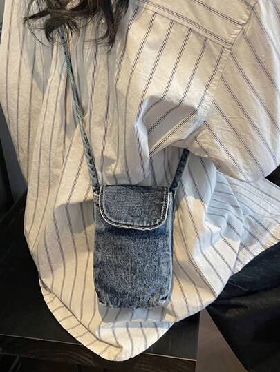 Vintage Washed Denim Mini Crossbody Phone Bag, Flip Cover Button Portable Small Messenger Bag, Casual Versatile Student Daily Lightweight Shoulder Bag Vintage Washed Denim Crossbody Phone Bag, Spacious & Versatile Casual Shoulder Bag Vintage Denim Crossbody Phone Pouch, Roomy & Convenient Daily Shoulder Bag Retro Washed Denim Crossbody Phone Purse, Stylish & Versatile Shoulder Bag"