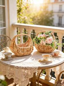 一套花童篮和白色花瓣 - 带衬里的编织篮，带提手的小型柳条篮，适合婚礼、婴儿派对装饰，可盛放白色花瓣、糖果、装饰品和礼物 - 小巧且可重复使用 - 彩色 - 查看 4