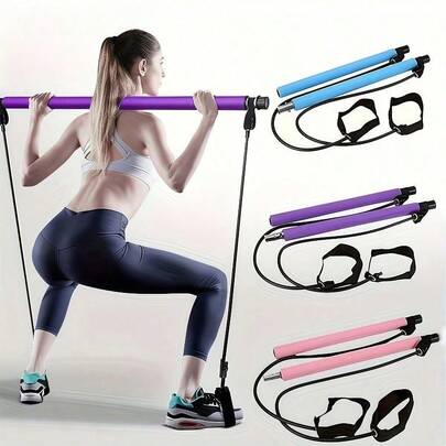1 Set Of Pilates Bar Accessories, With Colorful Resistance Bands - Stainless Steel Fitness Equipment For Both Men And Women, Highly Suitable For Home Gyms, Yoga, Squats And Overall Body Shaping - Lightweight, Easy To Assemble And Carry, Gym Accessory