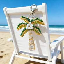 1pc Handmade Bohemian Beaded Coconut Tree Keychain Bag Charm Tropical Beach Vacation Souvenir - Green - View 4