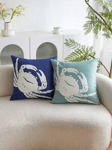 LCUHPCL 1 chiếc vỏ gối trang trí chống thấm nước thêu hình cua, phong cách đại dương, thích hợp trang trí phòng khách, phòng ngủ, tiệc tùng, mọi mùa. - Màu xanh hải quân - Xem 9