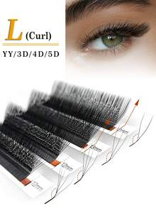 CoMango 12 Pairs L-Curl 3D 4D 5D Pre-Fanned Lash Extension Set, W-Curl 0.07mm Faux Mink Natural Soft Flared Curly Thick Lashes - L - View 2